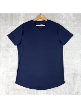 Cuts Shirt Men Size M Navy Short Sleeve Crewneck Stretch Curve Hem Tee Casual